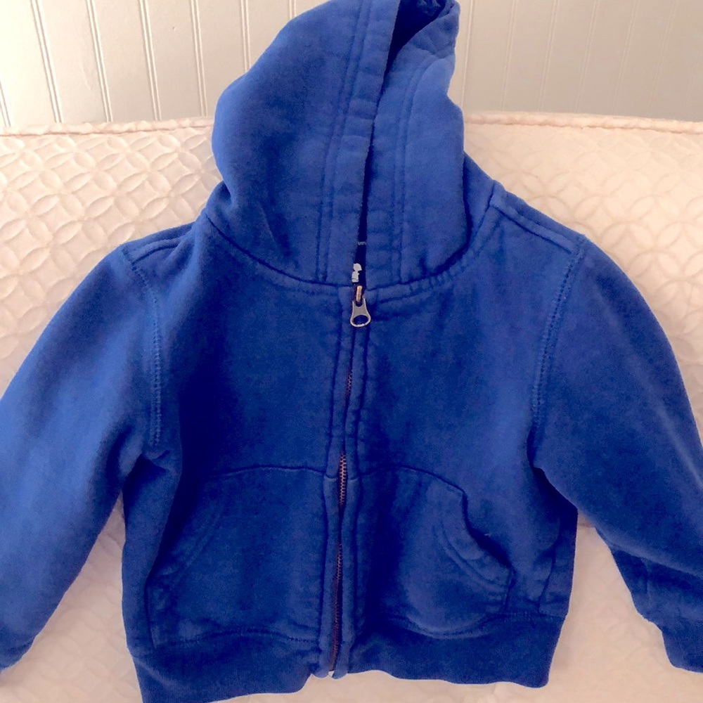 Primary blue zip up hoodie. Size 12-18 months.